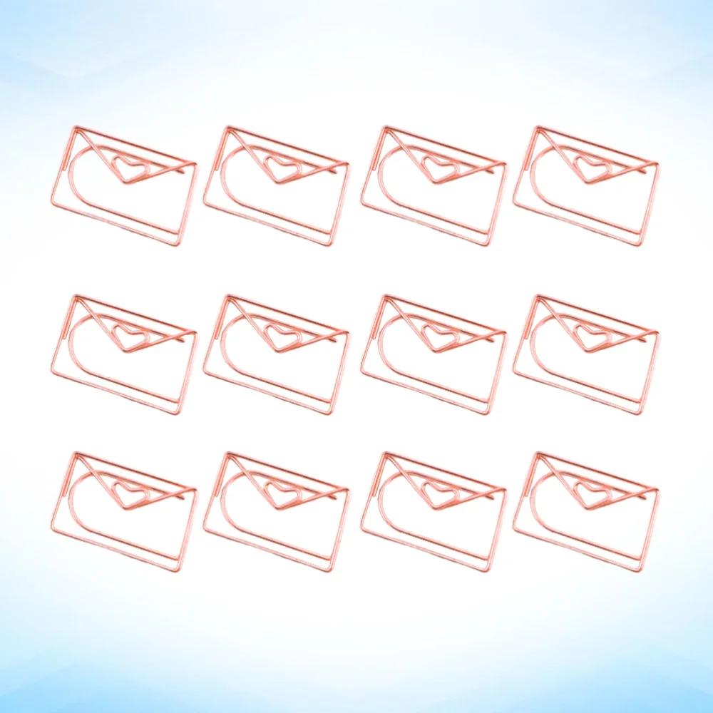 

12pcs Cartoon Envelope Paper Clip Rose Gold Creative File Clamps Adorable Paper Holder