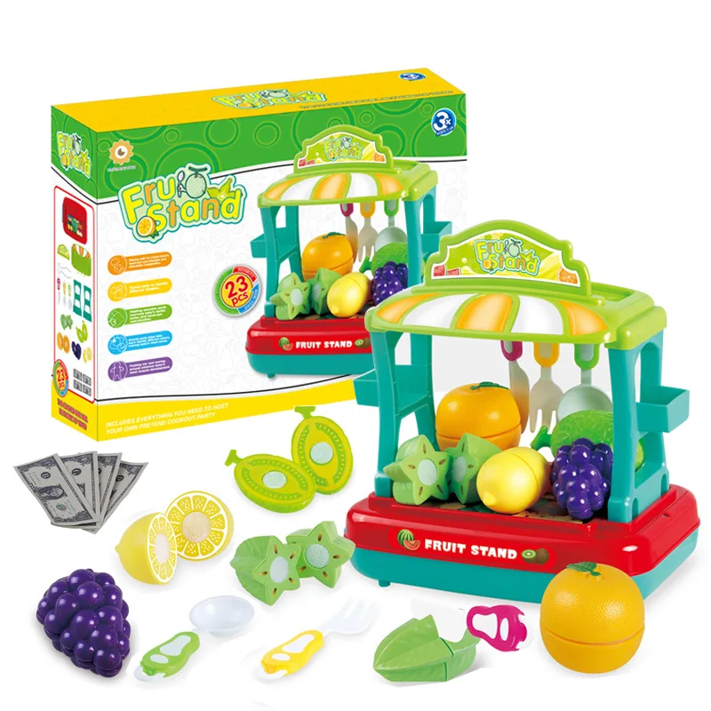 

2021 new supermarket trolley fruit table boy girl cut-off cutlery baby children's kitchen home toys for baby's toys