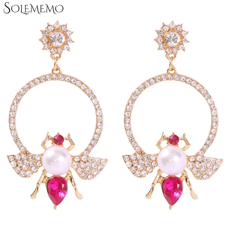 Модные женские серьги-подвески с имитацией жемчуга и Пчелой круглые висячие