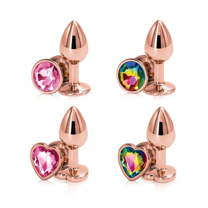 Rose pink gold Small Medium large set Crystal Heart round shape rainbow Metal anal beads butt plug Jewelry insert sex toy | Красота и
