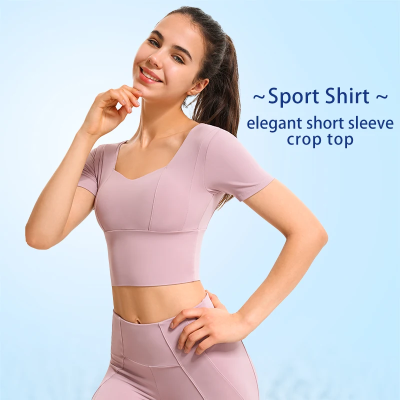 

DANCEFISH Женская Спортивная футболка с коротким рукавом, изящный Мягкий Топ, одежда для йоги, уличных тренировок, упражнений, бега, тренажерног...