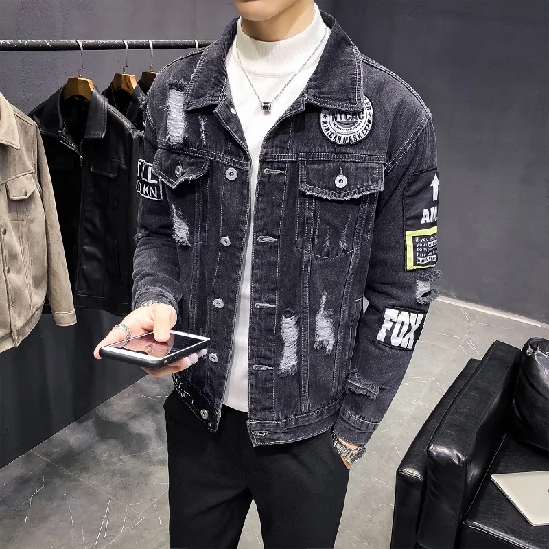 Уличная джинсовые куртки мужские черные пальто высокого качества Весна Осень