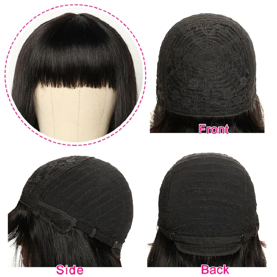 

Short Bob Human Hair Wig With Bang Straight Brazilian Hair Wigs Fringe Bob Wigs Full Machine Made Wigs Cheap Human Hair Wigs