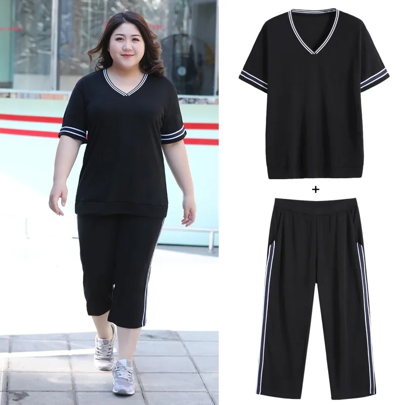 

Женский Повседневный костюм из двух предметов, свободные мягкие брюки с коротким рукавом и футболка большого размера 7XL, лето 8831