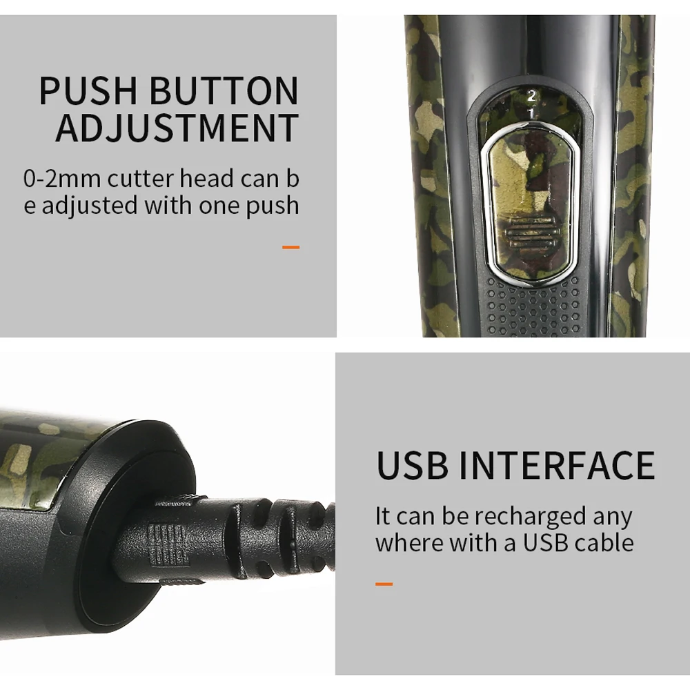 

VGR Portable Rechargeable Camo Hair Clipper Electric Cordless Mini Hair Trimmer Hair Cutting Machine Beard Trimer For Men Barber