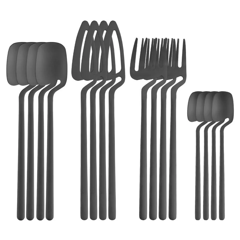 

16Pcs Black Dinnerware Sets Kitchen Cake Knife Tableware Kit Matte Gold Cutlery Desserts Fork Ice Cream Coffee Soup Spoon