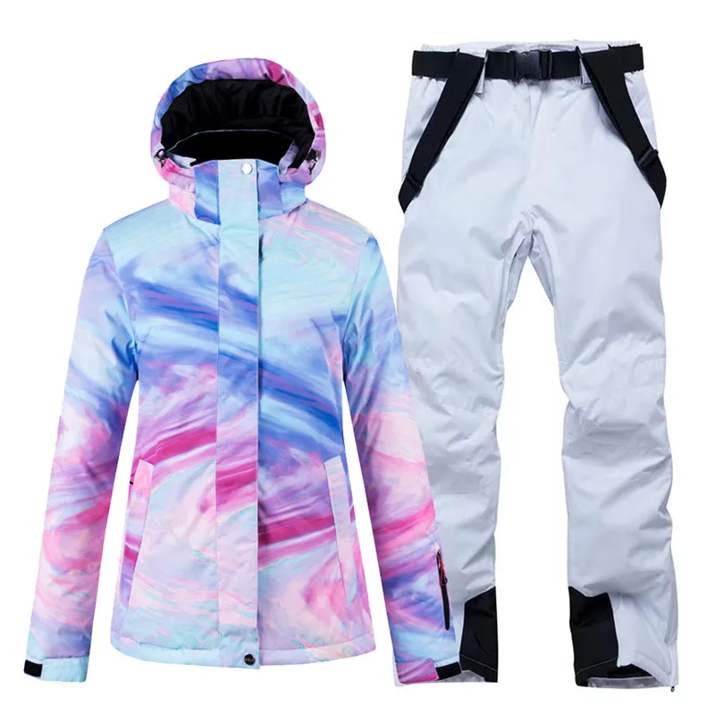 picture jacket pant Красочный Зимний костюм, женская одежда для сноуборда, зимние водонепроницаемые утепленные костюмы, уличная лыжная куртка+ зимние комбинезоны, штаны - Цвет: picture jacket pant