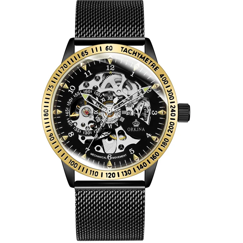 Роскошные полые механические часы с автоматически подзаводом мужские черные