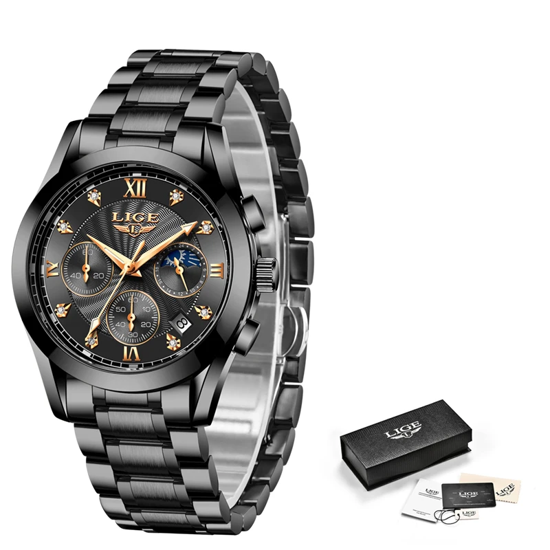 

Watches Mens 2020 New Classic Black Men's Watch Top Brand Luxury Stainless Steel Quartz Clock Male Sport Waterproof Chronograph