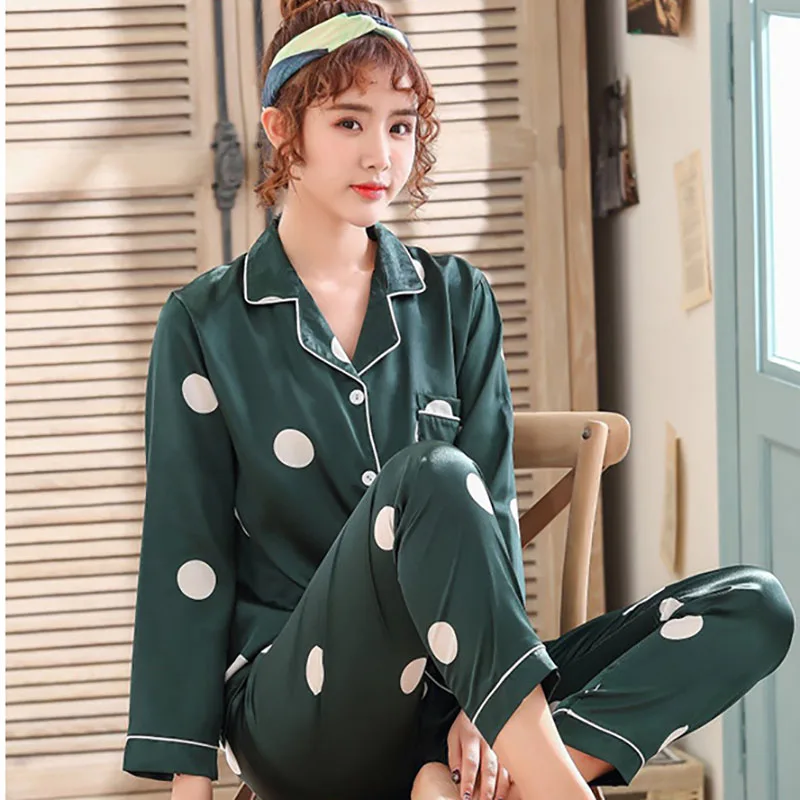 2019 осенний женский хлопковый пижамный комплект с принтом для девочек длинными