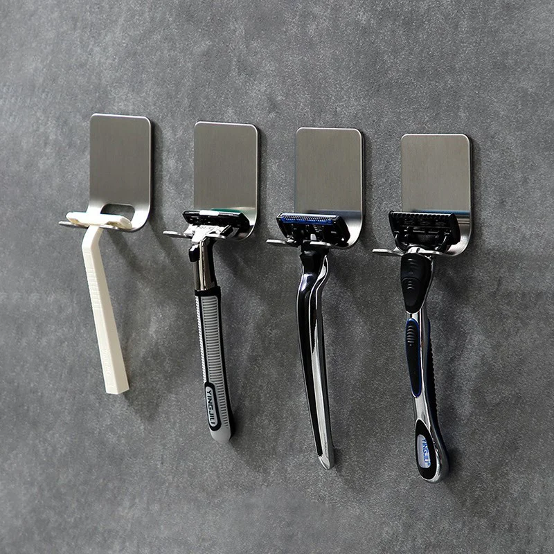 

Stainless Steel Manual Razor Rack Shelf Storage Bracket Hanging Bathroom Razor Hook Hanger Multifunctional Shaving Accessories