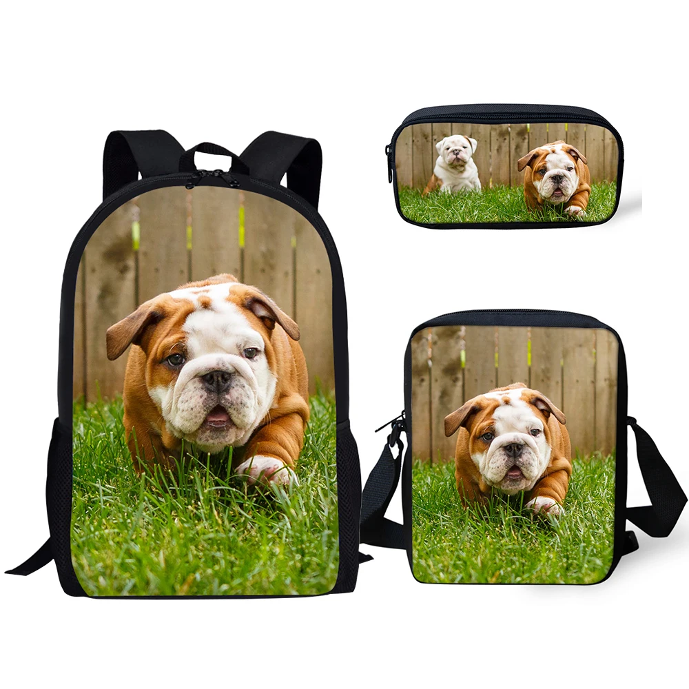 HaoYun Kids Primary Backpack Clever Bulldogs Pattern School Book Bags Cute Animal Design 3PC/Set Students Back to School Bag