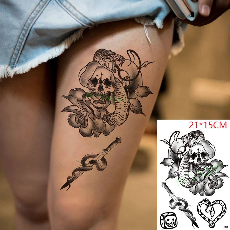 

Waterproof Temporary Tattoo Sticker Skull Snake Sword Flower Fake Tatto Flash Arm Tatoo Leg Body Art for Women Men