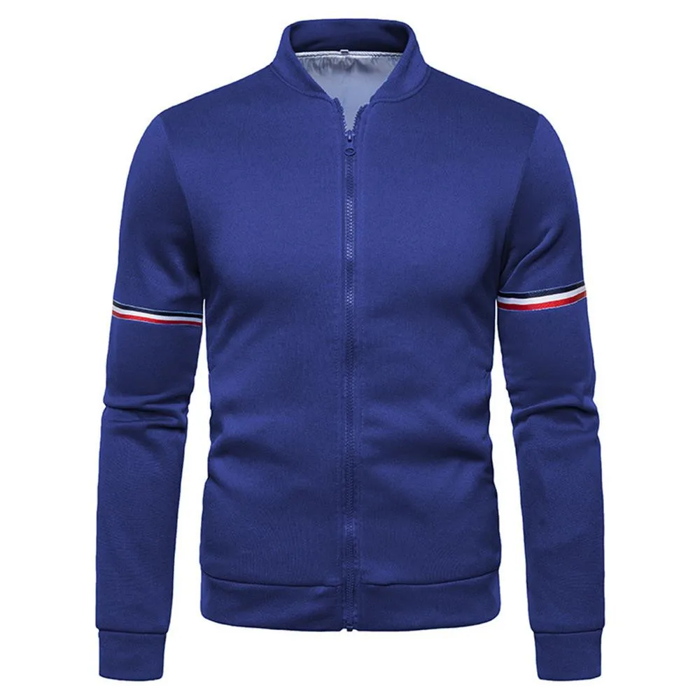 

Blue High Quality Jackets Slim Autumn Men's Spring Plain Long Sleeve Stand Collar Zipper Jacket Causal Sport Warm Coat Outwear