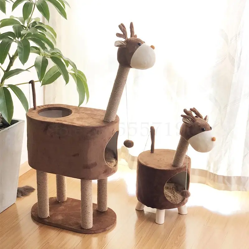 Цельная деревянная рамка для лазания кошки милая форма лося кошачье дерево