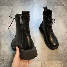 2020 HOT Luxury Gothic Combat Boots Women Chunky Martin Shoes Zipper Fashion Platform Ankle Boots Thick Heels Brand Designers