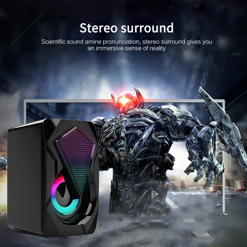 

Stereo Sound Surround Loud Speaker 3.5mm Audio Jack Gaming Bass Music Player Colorful Lights Speakers USB Powered Subwoofer