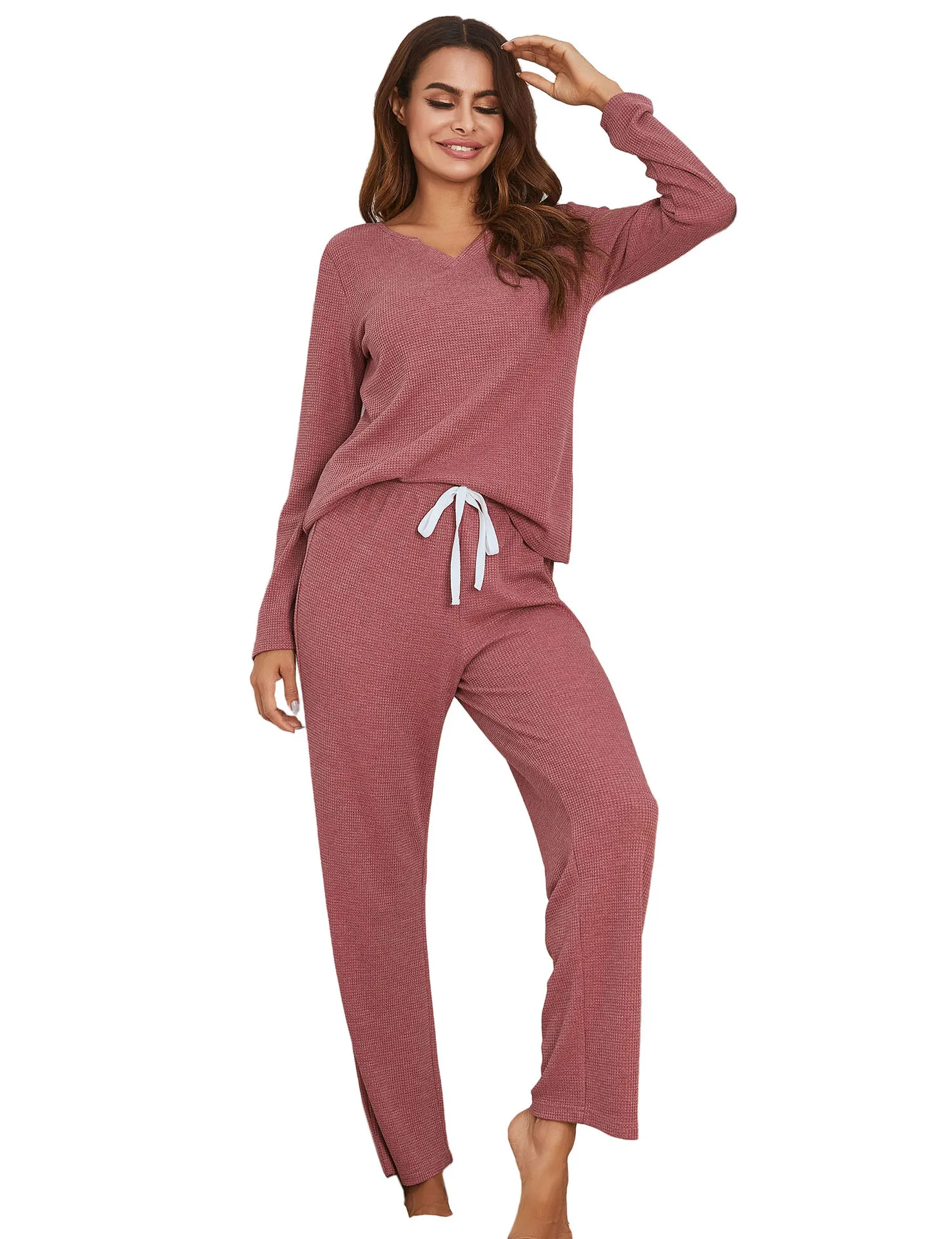 

2020 New Women's Long-sleeved Trousers V Pajamas Long-sleeved Home Wea