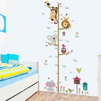 cute cartoon animals measure wall stickers for kids room living room baby room nursery decoration