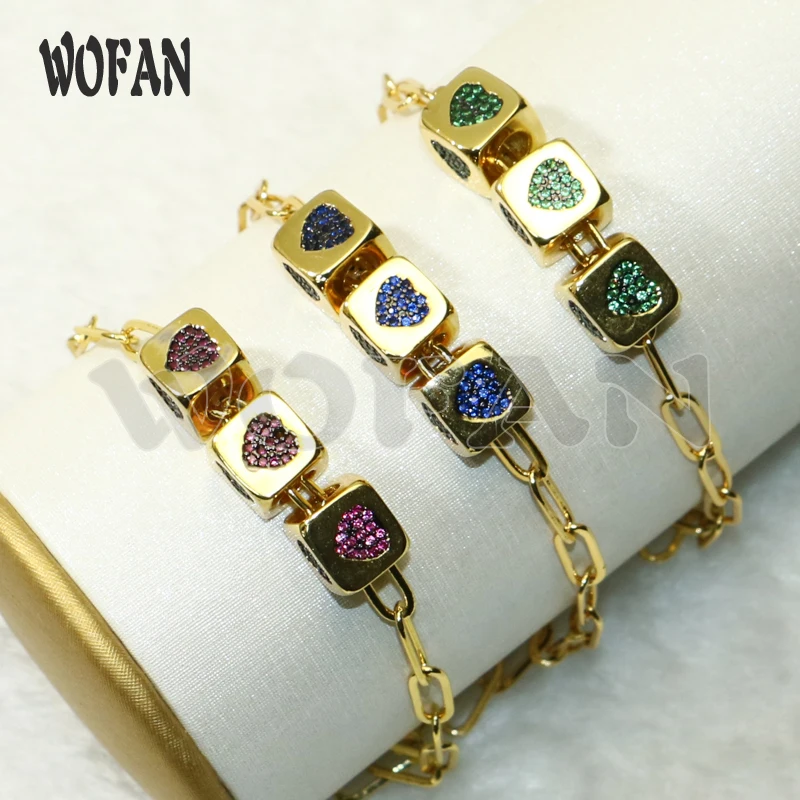 

Three hearts charms Cube charms Bracelet Handmede jewelry bracelet zircon charms bangle jewelry gift for lady fashion jewelry