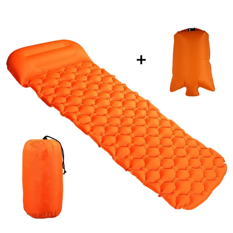 Orange with air bag Наружный надувной коврик для сна, надувная воздушная подушка, походный коврик с подушкой, надувной матрас, подушка для сна, надувной диван - Цвет: Orange with air bag