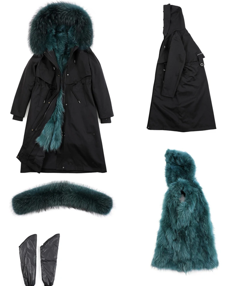 Waterproof real fur coat long winter jacket women natural raccoon fur parka thick warm outerwear fashion Streetwear