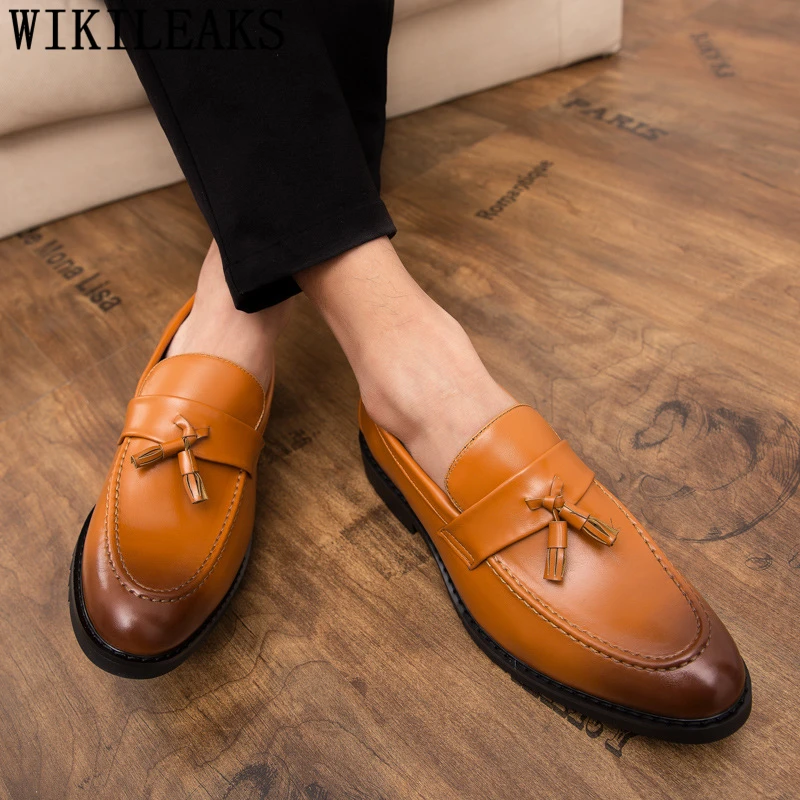 Туфли с кисточками мужские свадебные лоферы кожаные модельные туфли черные