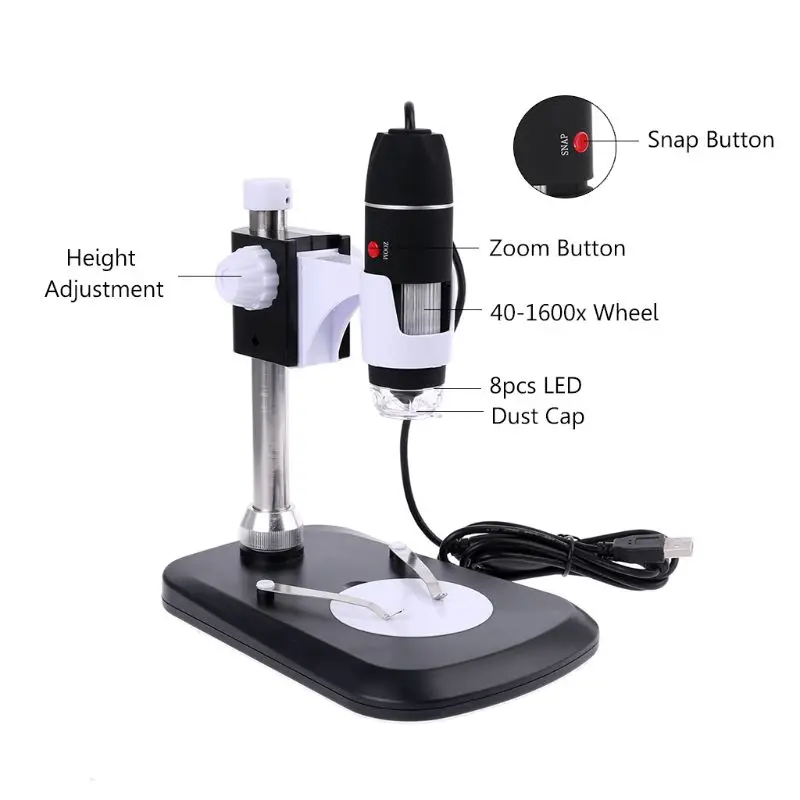 

Цифровой микроскоп T8WE, портативный эндоскоп с подставкой и USB 2,0, увеличение 1600 крат