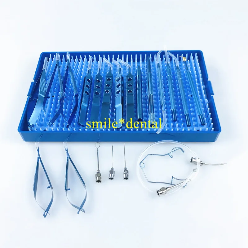 Катаракта набор 21 шт. титановые офтальмологические инструменты стерилизация лоток коробка стерилизации два слоя с 2 силиконовыми матами - Цвет: 21pcs and case