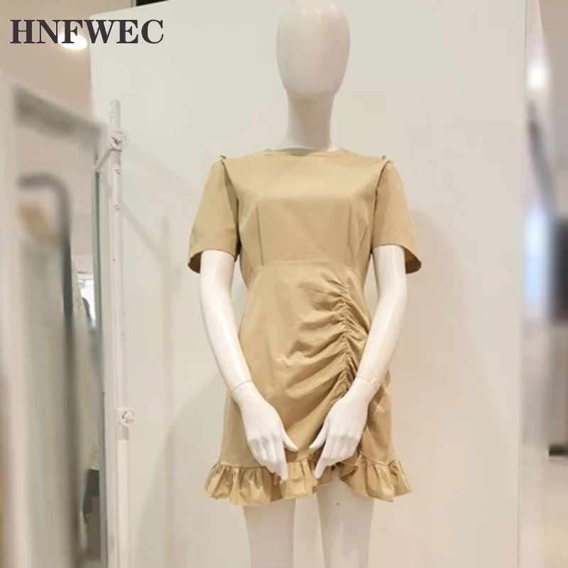 2020 летнее Новое милое женское платье с круглым вырезом и короткими рукавами