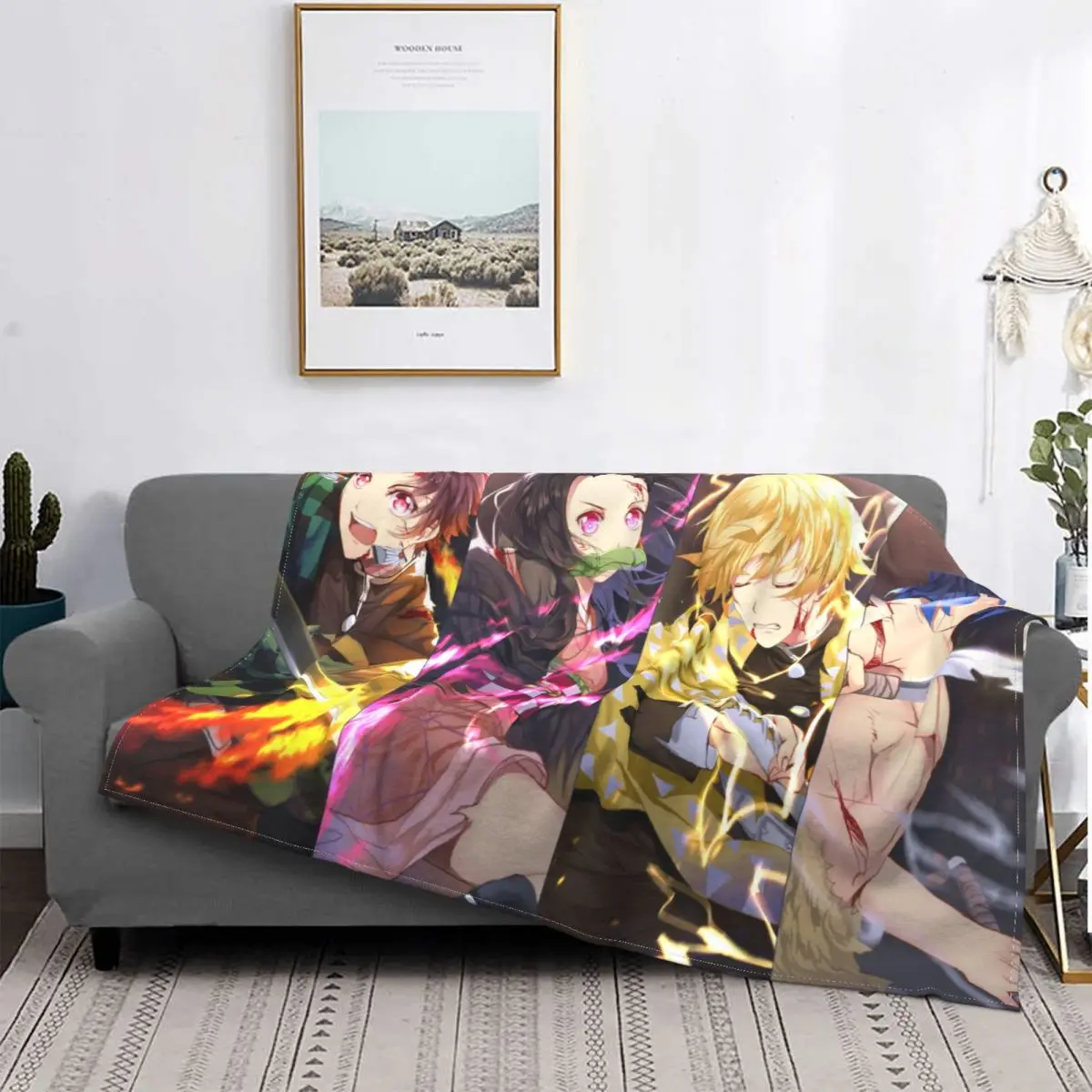 

Manta de franela de Demon Slayer для декора детей, manta de Tanjiro, Yaiba, Kimetsu No Yaiba