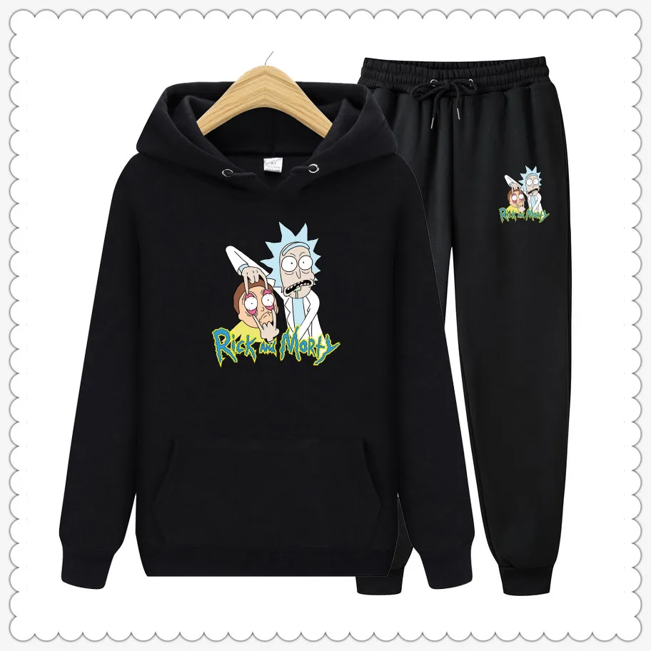 Осень Зима горячие комплекты Koop Heren Рик Морти Толстовка и Broek Повседневная
