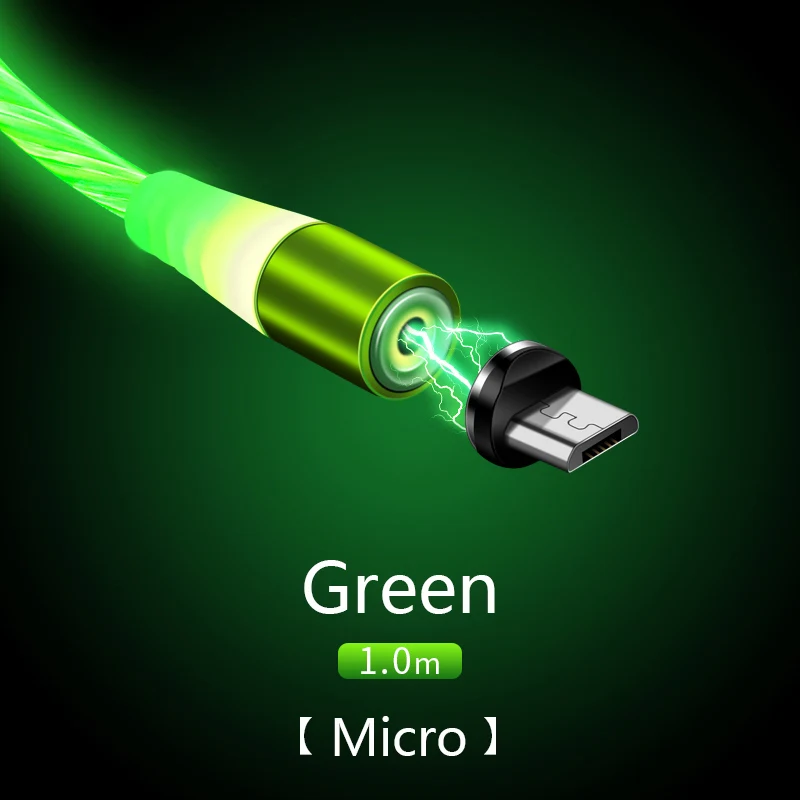 Высококачественный Магнитный кабель Micro usb type C для iPhone Lighting Cable 1 м провод для быстрого заряда type-C Магнитный зарядный кабель для телефона - Цвет: For Micro Usb(Green)