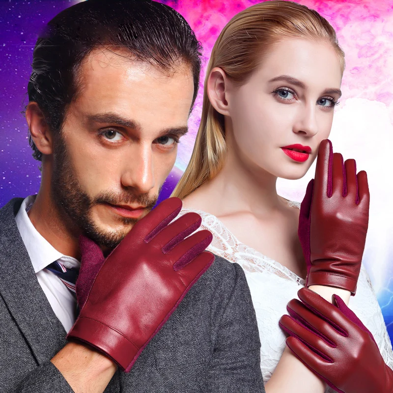 Перчатки из натуральной кожи для пар мужские и женские зимние шерстяные перчатки