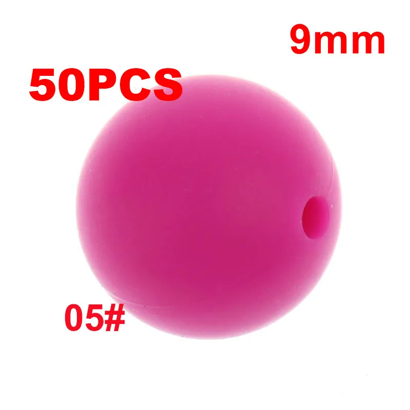 05 Violet Red QHBC 50 шт. Силиконовые Круглые Бусины 9 мм Жемчуг Bpa бесплатно жевательные Детские Прорезыватели ожерелье аксессуары цепочка для соски DIY Уход игрушка Kralen - Цвет: 05 Violet Red