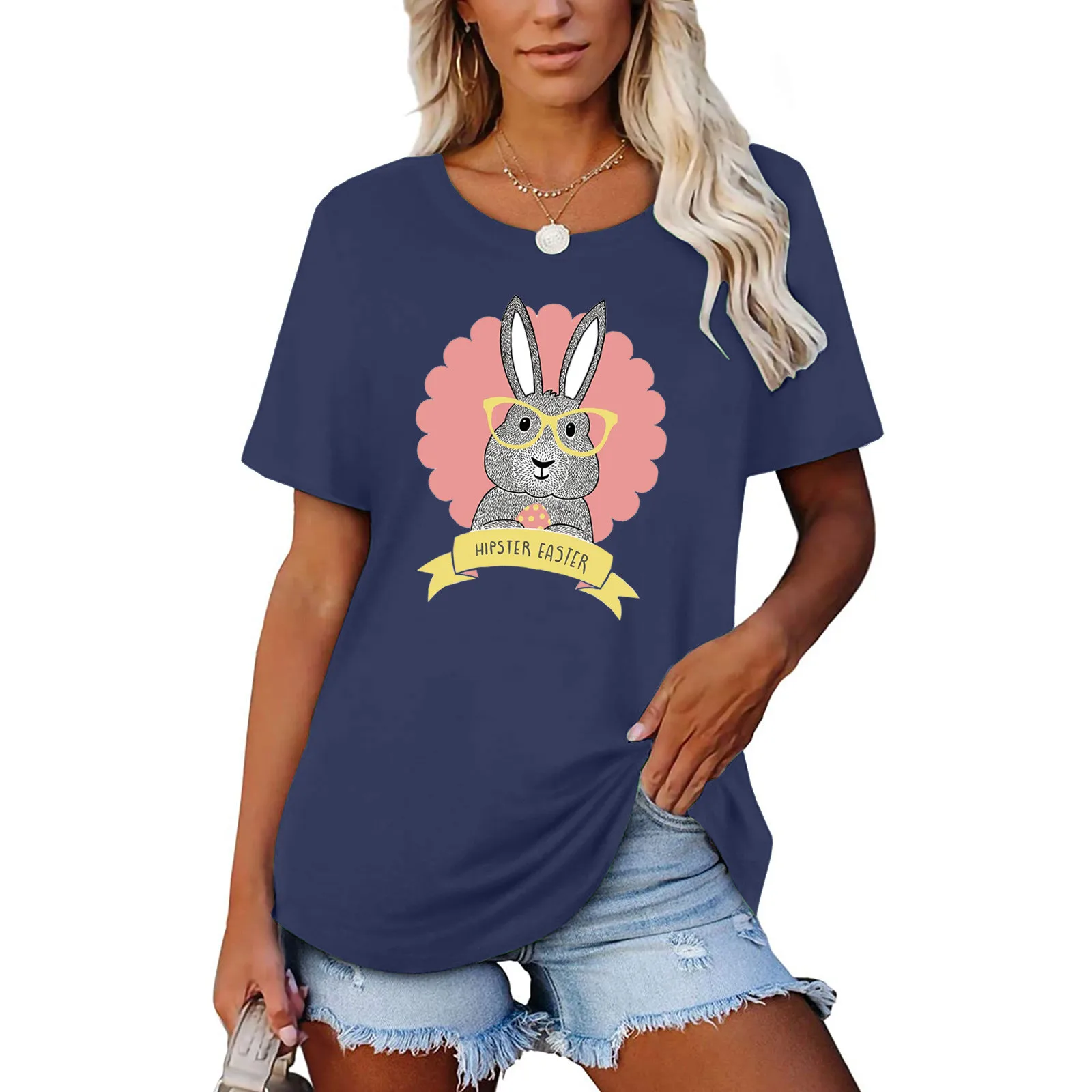 

2021 Summer Cute Casual Shirt Adult Easter Fashion Casual Women Short Sleeve Printed O-neck Tops Tee T-shirt #4