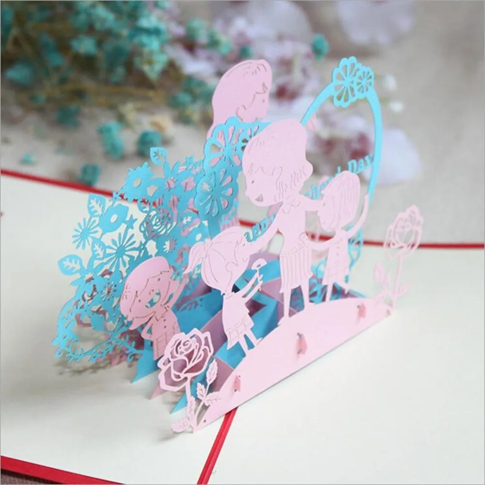 Лазерная вырезка открытка для фотографий 3D стерео поздравительная на день