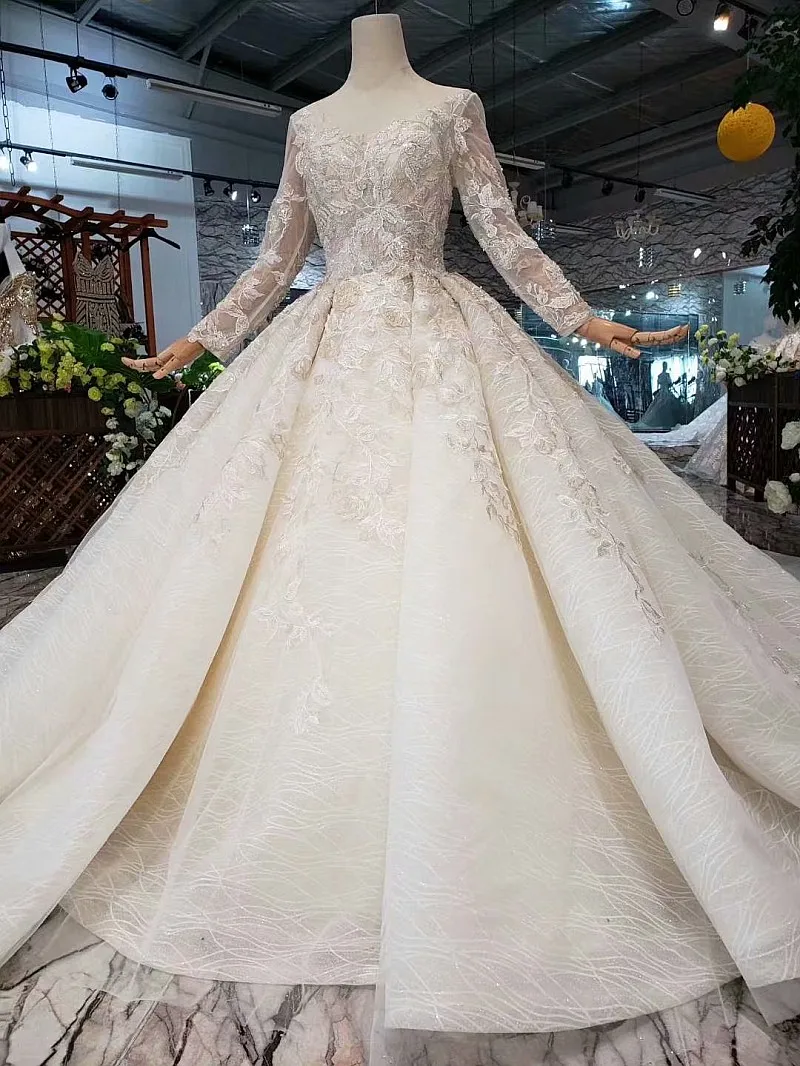 Женское свадебное платье со шлейфом SSYFashion роскошное кружевное невесты с длинным