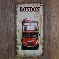 fashion print retro license car plates london england red bus vintage metal tin signs