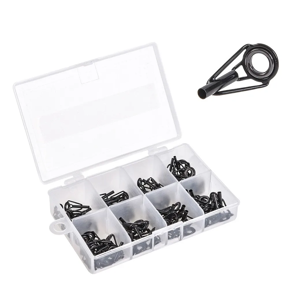 

80PCS Fishing Rod Guide Tips Top Eye Rings Line Repair Kit 8 Sizes Set Fishing Accessories Replacement