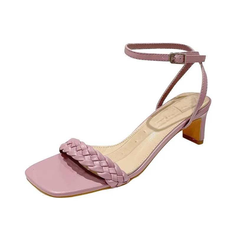 

Fashion Womens Shoes 2021 Breathable Med Beige Heeled Sandals Buckle Strap Luxury Medium Black Block Comfort Low Summer New Girl