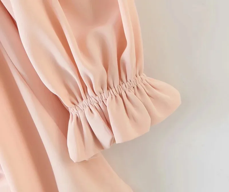 

2020 Newest Autumn Long Sleeve Slash Neck Dresses Sexy pleated drawstring sweet pink off-the-shoulder puff sleeve dress skirt