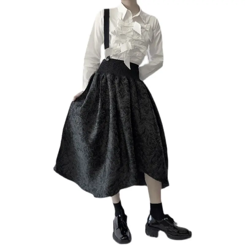 

XITAO Trendy Single Shoulder Strap Skirt Fashion Three-dimensional Relief Jacquard Pattern Splicing Women 2021 New ZY5947