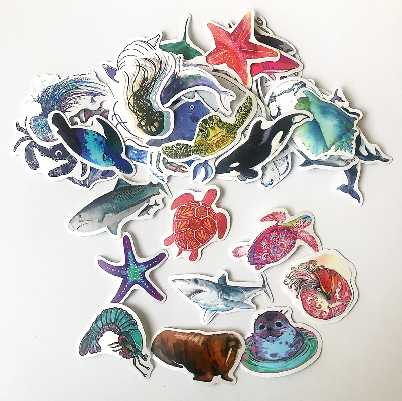 50PCS/Lot Ocean World Marine Animal Sea Fish Doodle Stickers For Laptop Fridge Bicycle Home Decoration Decals Waterproof Sticker |