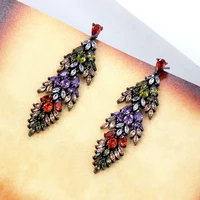 tirim multi color dangle earrings for women jewelry accessories cubic zirconia colorful drop earing gold indian wedding party