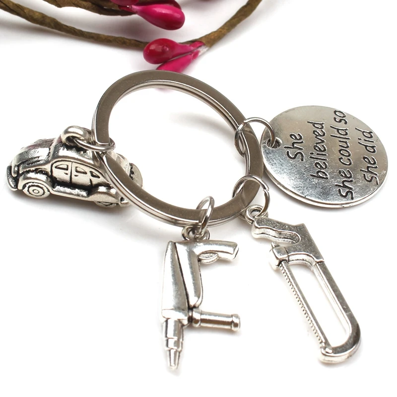 Ретро Модный Набор для ремонта авто брелок мини ключ стальная линейка ножовка