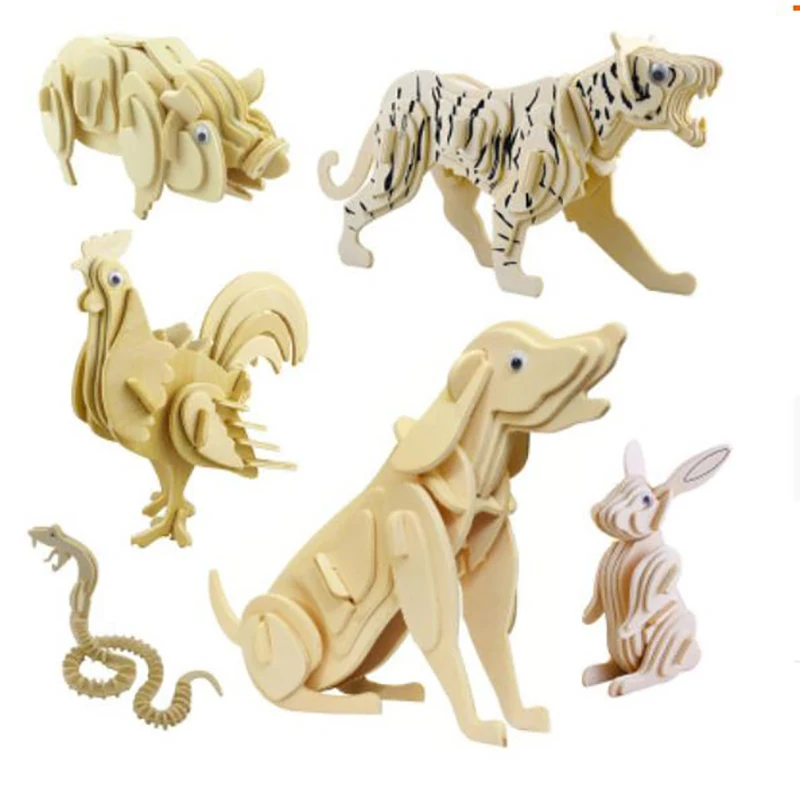 QUINEE OX 12 зодиака маленькая 3D головоломка деревянная имитация мозаика игрушка