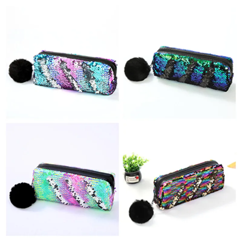 Новинка чехол для карандашей с двусторонними пайетками девочек школьные