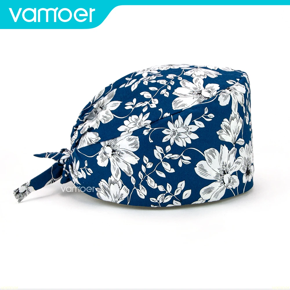 

adjustable Flower printing breathable hat nursing scrubs cap Dentistry lab cap Pet caring Beauty salon work hat scrub hat