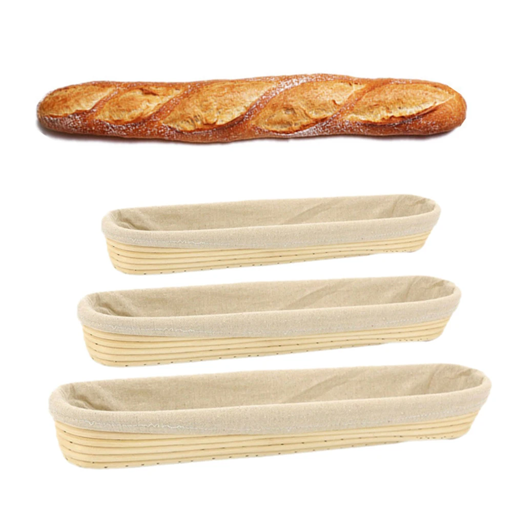 

Baguette Shape Fermentation Rattan Basket Country Bread Baguette French Bread Dough Proofing Rattan Baskets with Cloth Cover
